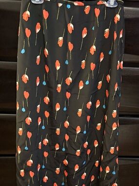 Joan Leslie Black Maxi Skirt with Red and Blue Floral Motif Size 8 (W16)